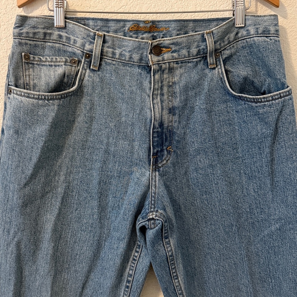 Eddie Bauer 35”x32” 100% Cotton Denim Relaxed Fit Jeans, light wash